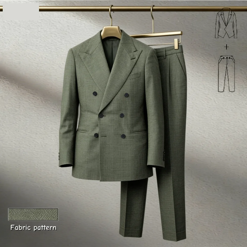 

Men's Houndstooth Wool Suit 2-Piece Set Custom-Made Autumn Winter Tern with Jacket And Pants in Beige And Black for Business