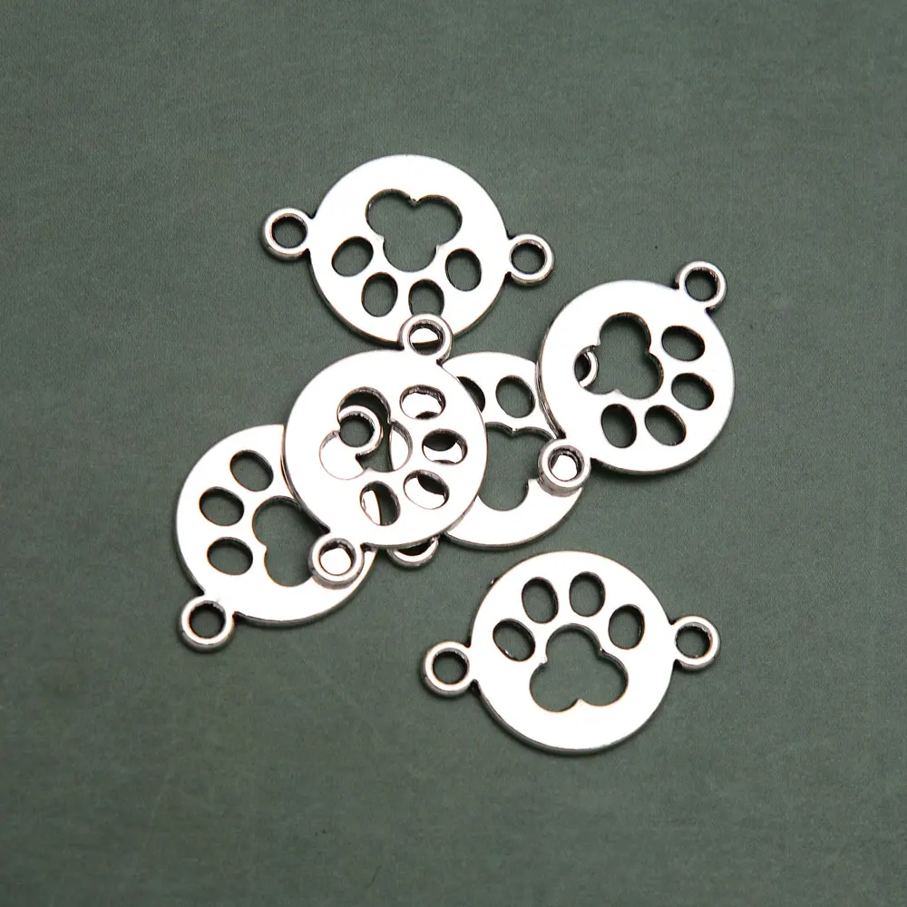 30pcs/lot--17x24mm Antique Silver Plated Dog Paw Connectors Charms Cat Pet Pendants For Jewelry Making Supplies Diy Bracelets