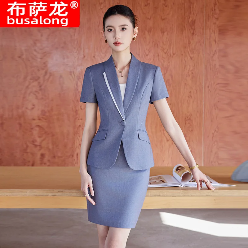 Gray women's suit for summer, new high-end hotel manager formal attire, professional business suit for job interviews and work