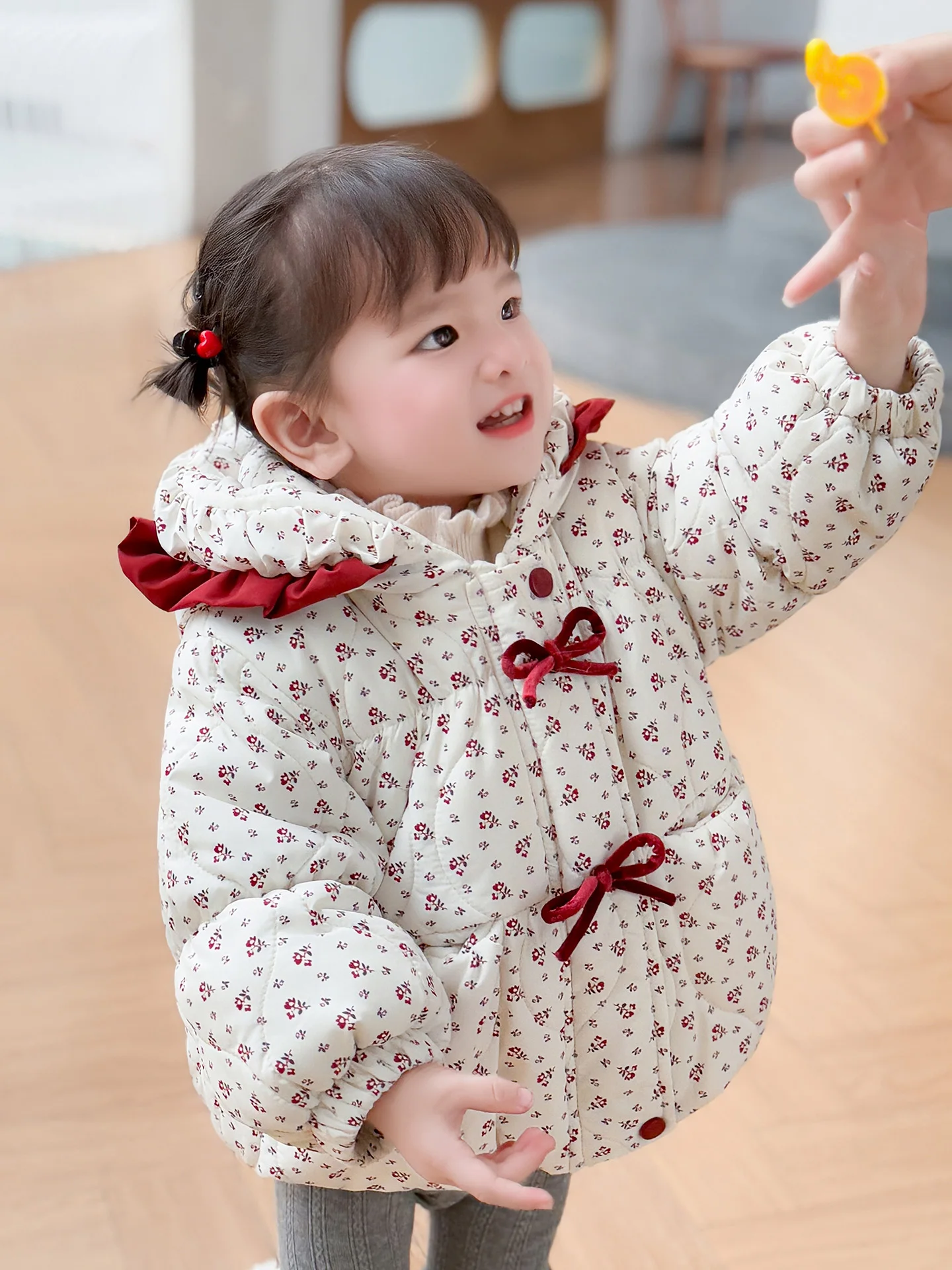 

Thiened Cotton Padded Winter Jaet for Girls Floral Print Warm Outerwear Children's Clothing Toddler Baby Fce Lined Coat