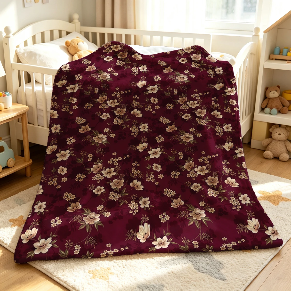 Wine Floral Flannel Blanket Warm Soft Halloween Christmas Couch Warm Cozy Decorative Decor Gift for All Season