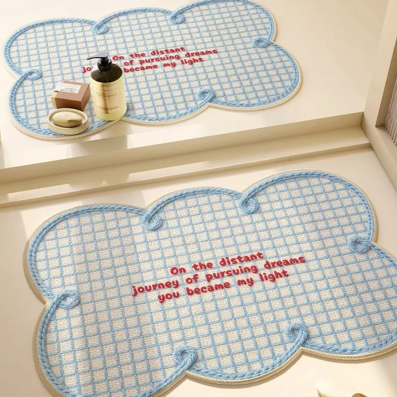 VIKAMA Korean Plaid Text Door Mat Anti-Slip Absorbent Cute Floor Rug For Bathroom Entryway Bedroom Indoor Home Decor