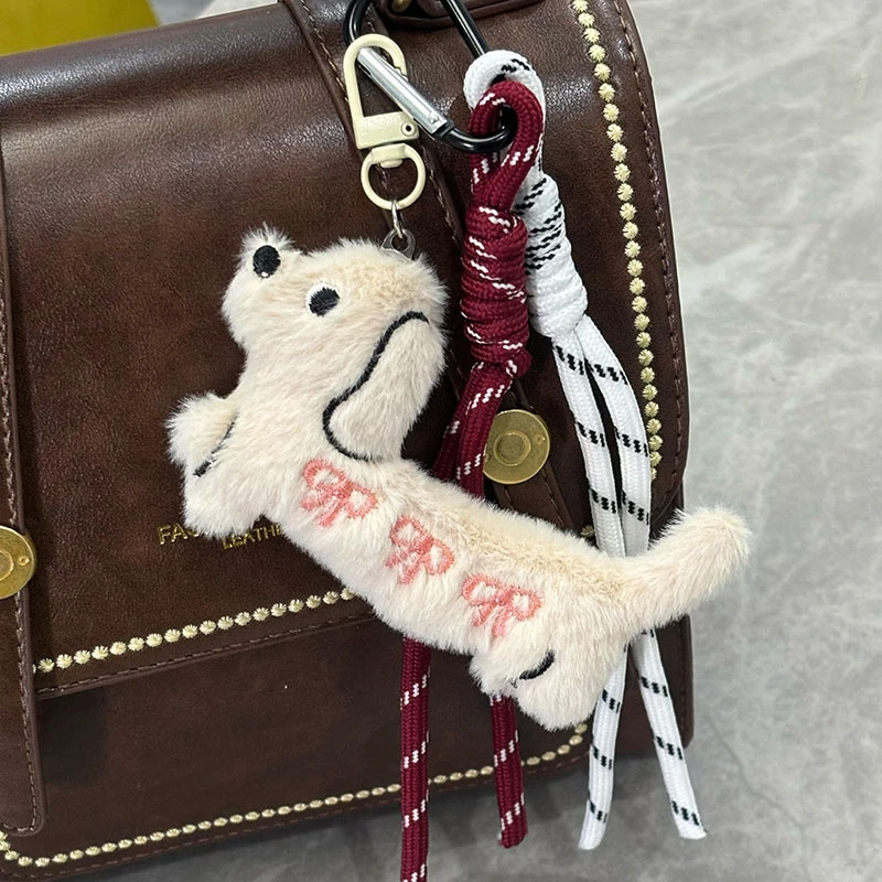 2Pcs Cartoon Puppy Plush Toy Pendant Keychain Stuffed Animal Doll Keyring Lovely Backpack Pendant Car Key Holder Decoration Gift