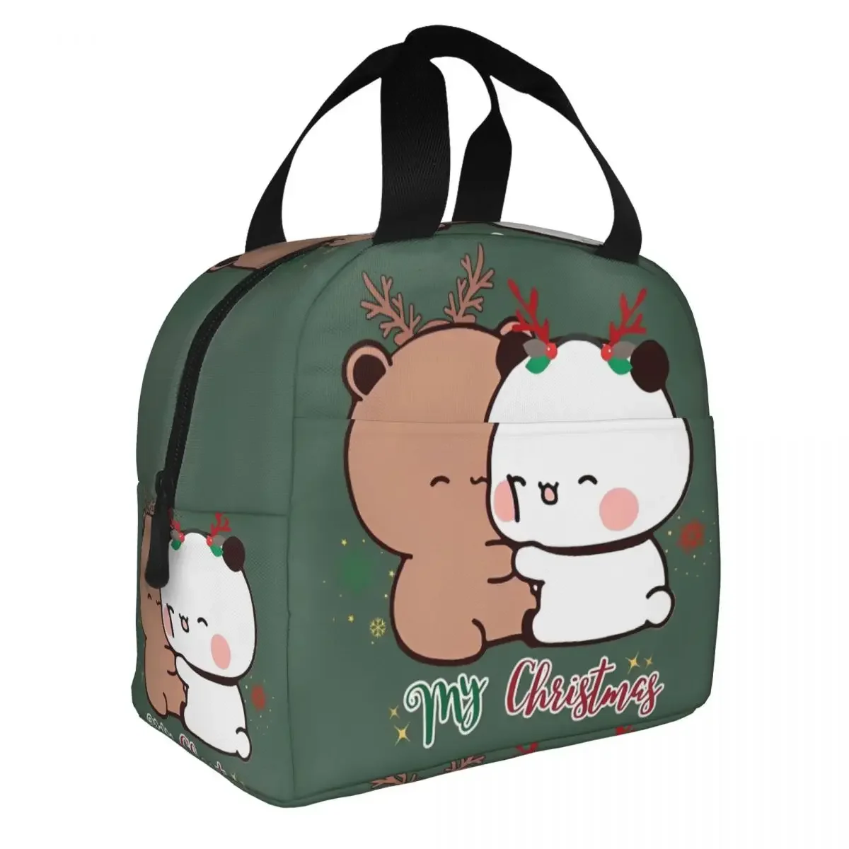 BuBu Panda DuDu Bear Christmas Love Insulated Lunch Bag Cooler Bag Lunch Container Xmas Cute Tote Lunch Box Food Storage Bags