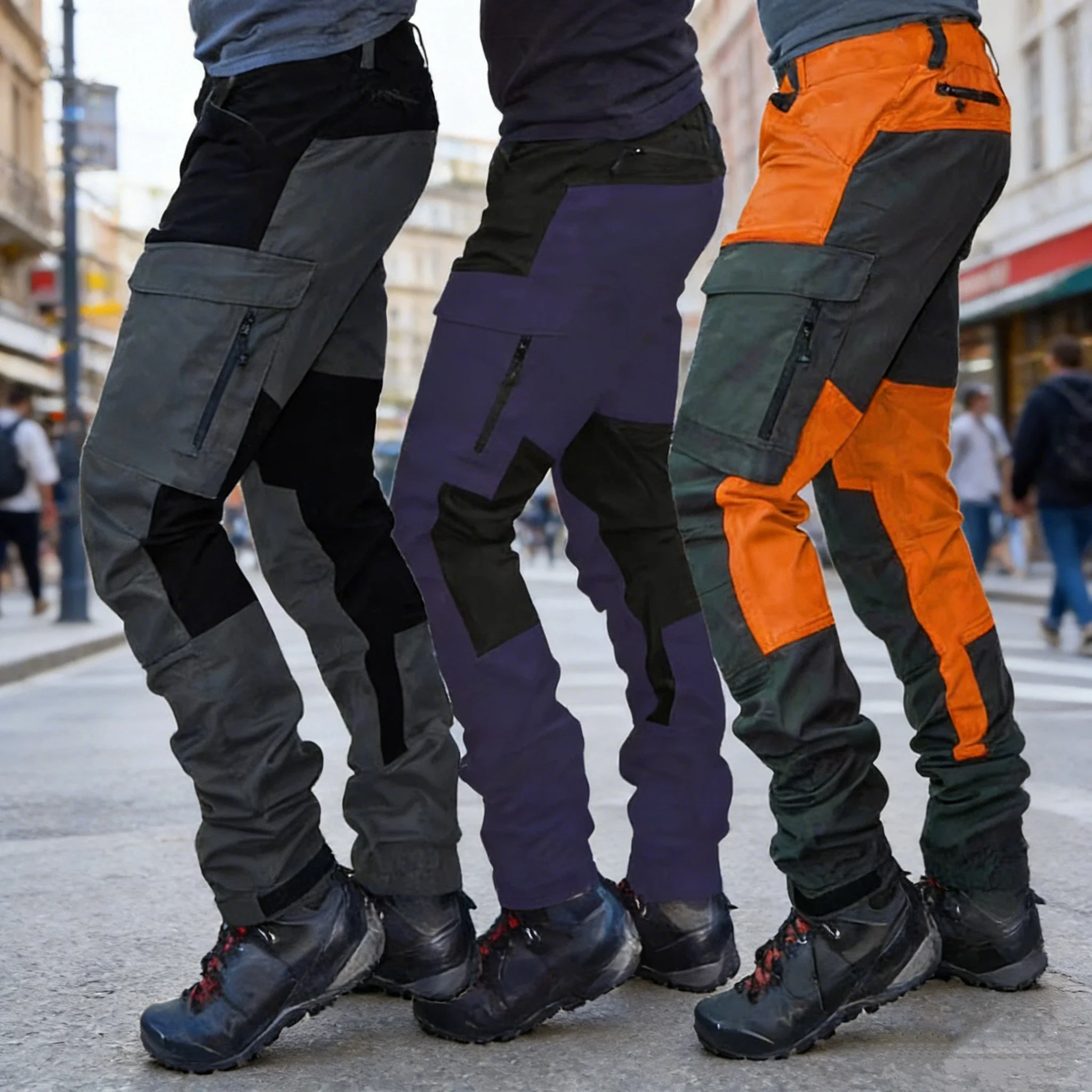 Men's Cargo Pants Outdoor Tactical Work Pants Military Sportswear Color Block Casual Joggers for Hiking Summer pants thin ﻿