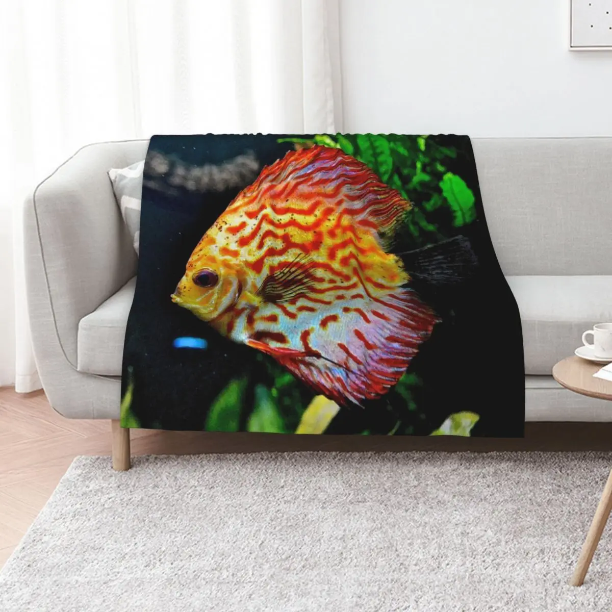 

Fishes! Discus Fish Throw Blanket Flannels Plaid on the sofa Softest Picnic Blankets