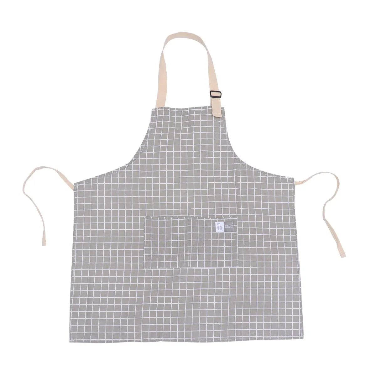 

Checkered Apron Cooking Apron Linen Adjustable Halter With Pockets Kitchen Cooking Serving Bar Wedding Workwear Grey