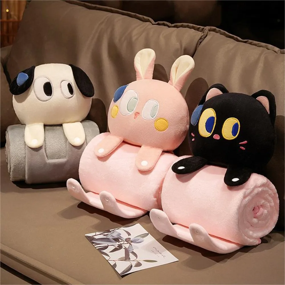 3-in-1 Shawl Blanket Pillow Multifunctional with Pillow Air Conditioning Blanket Folding Storage Animal Shape Warm Blanket