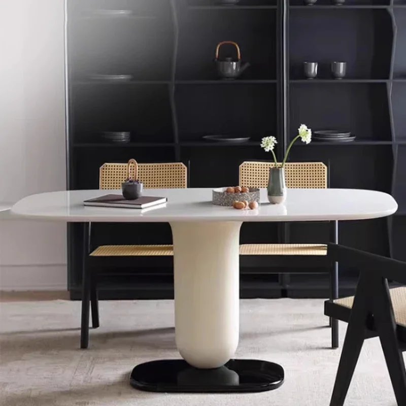 Solid wood dining table, cream piano paint dining table, small rectangular coffee negotiation table
