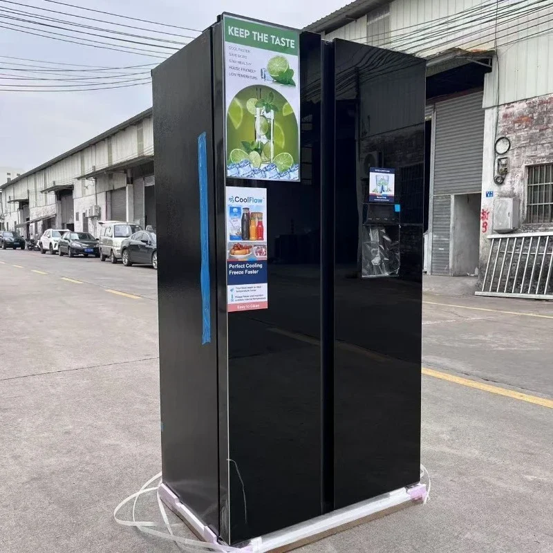Double open opposite door refrigerator glass panel frequency conversion air cooling wind cream 573L liters