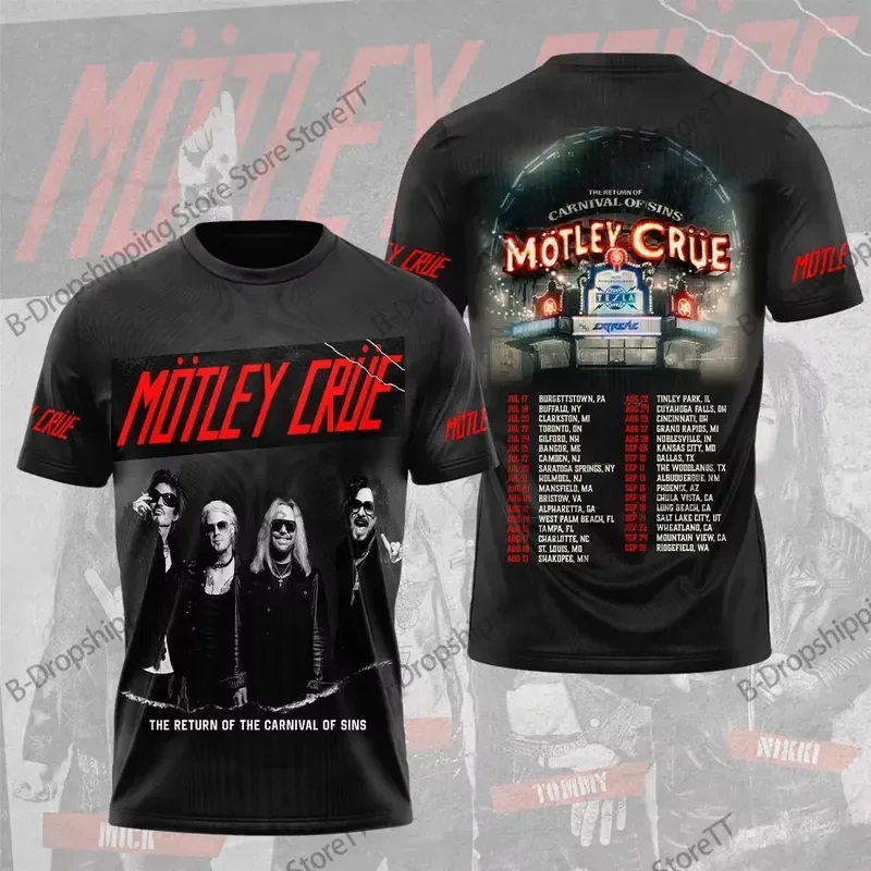 2026 New Rock Band Motley Crue Tour 3D Print T Shirt Men Women Fashion Hip Hop Short Sleeve Tops Tees Oversized Mens Clothing