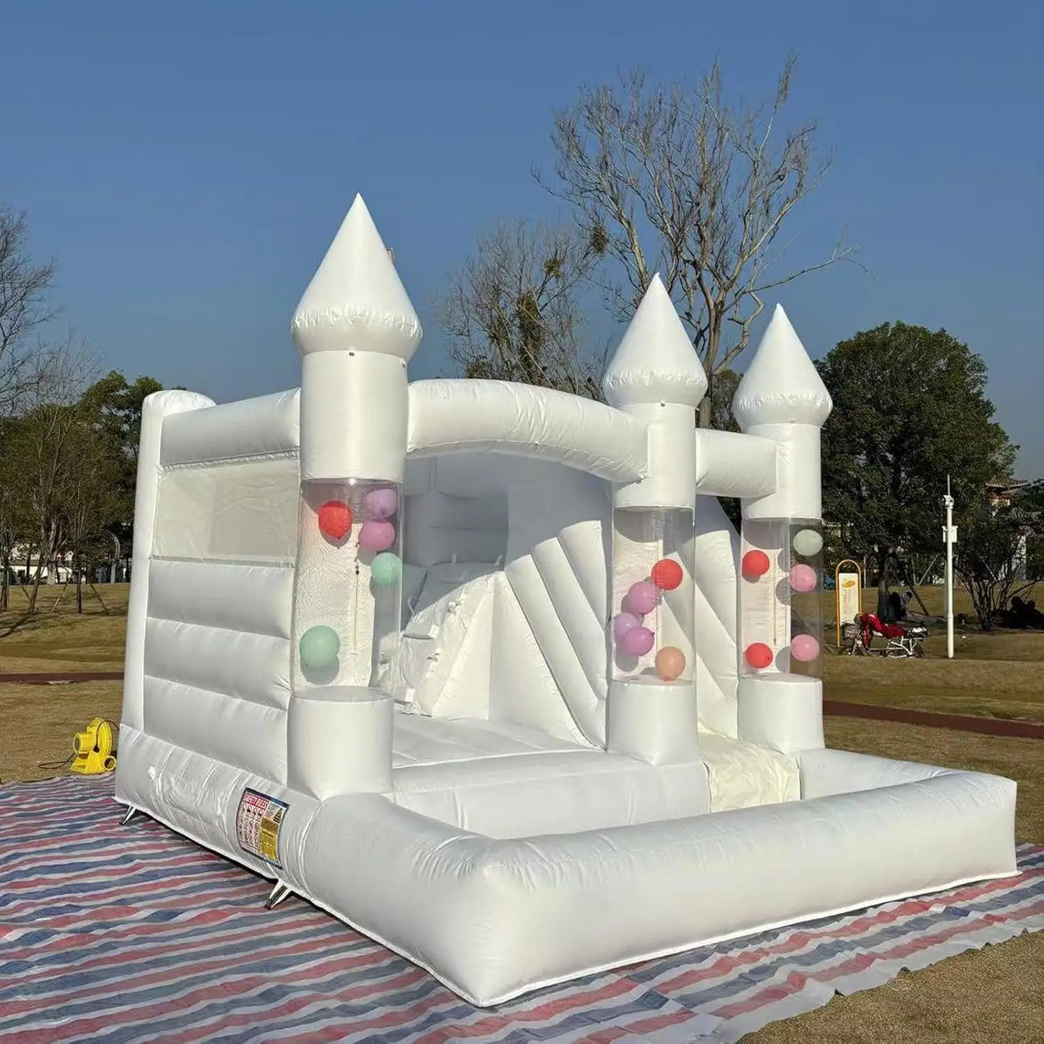 10FT Inflatable White Bounce House Bouncy Castle with Air Blower,Ball Pool and Slide for Wedding Party Kids Birthday Party