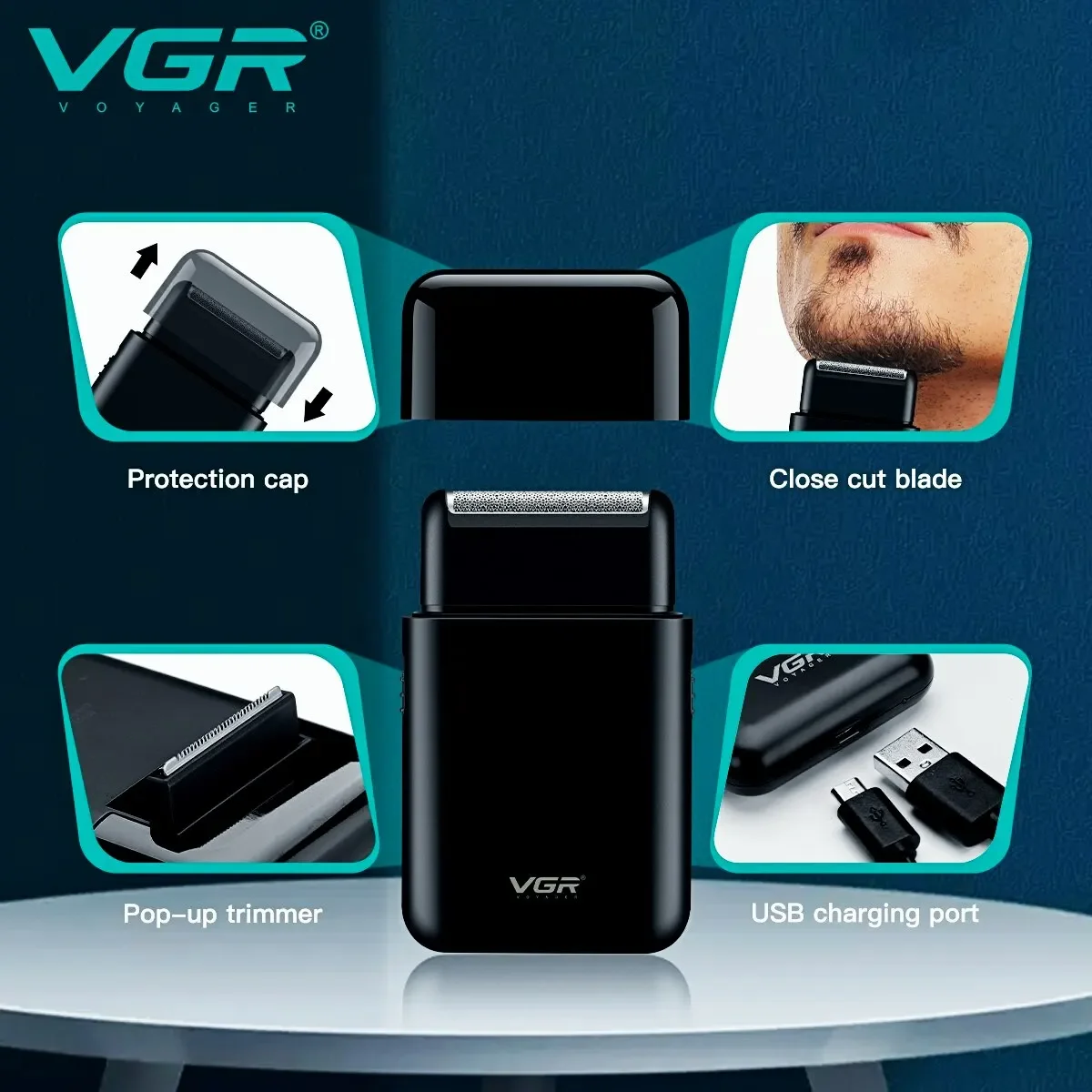 VGR Electric Shaver Professional Shaver Portable Mini Shaving Machine USB Charge Beard Trimmer for Men V 390