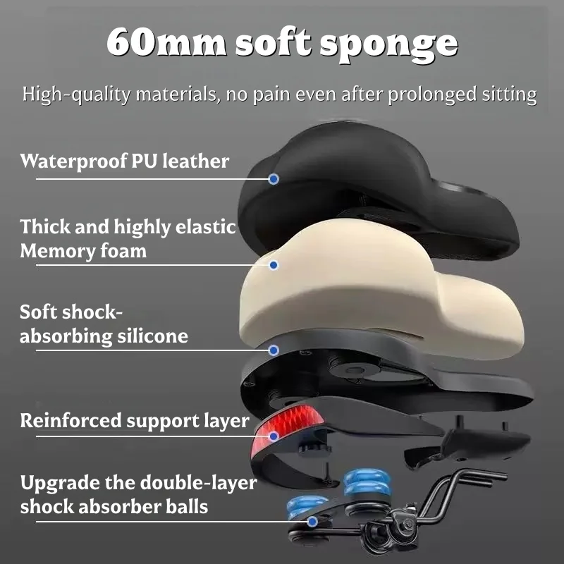 Bicycle seat with shock absorption function, ergonomic and comfortable cushion, suitable for daily cycling and traveling.