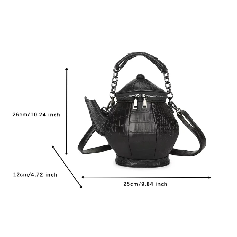 Tote for Women Girl Teapot Shaped Shoulder Bag Large Capacity Halloween Party Bags Leather Handbag Fashion Zipper Bag