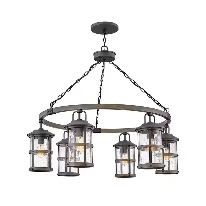 Vintage Seedy Glass Round Waterproof Outdoor Chandelier Hand Blown Glass Shade Pendant Lamp Living Room Hanging Pendant Light