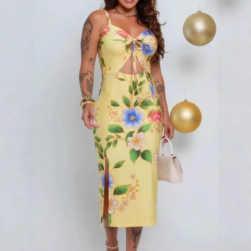 

Новое весеннее женское повседневное платье-сарафан с принтом для праздников, длинное, с бретелями, в стиле кэжуал