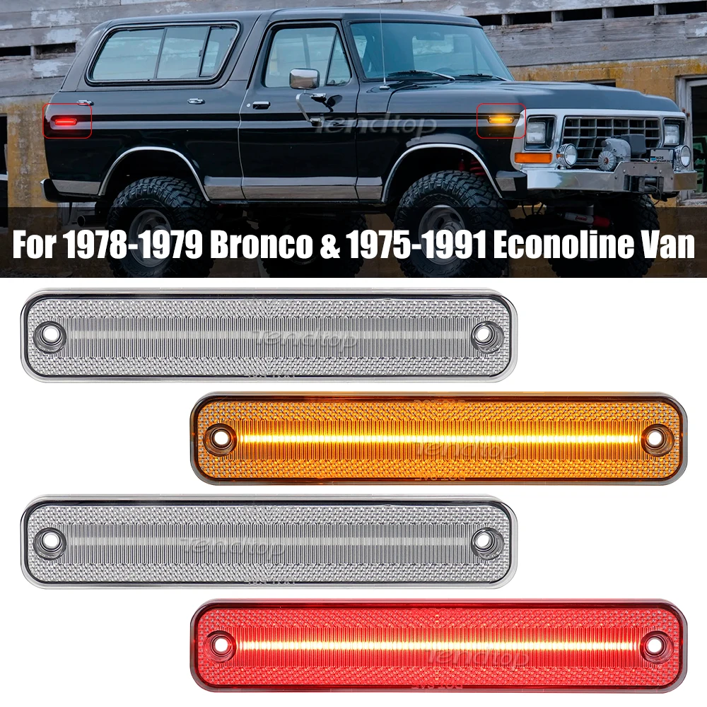 

4pcs LED Blinker Indicator Front Amber & Rear Red Side Marker Lights Fender For Ford Bronco Econoline Van 1975-1991