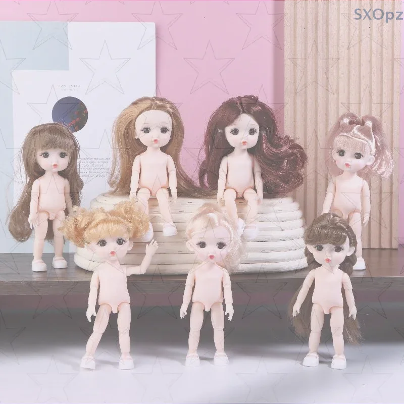 

Plastic Doll Kids Gift with 3D Simulated Eyes & 13 Joints; Includes Black Long Hair and Bonus Gold Brown Hair, 17cm 1/8 Scale.