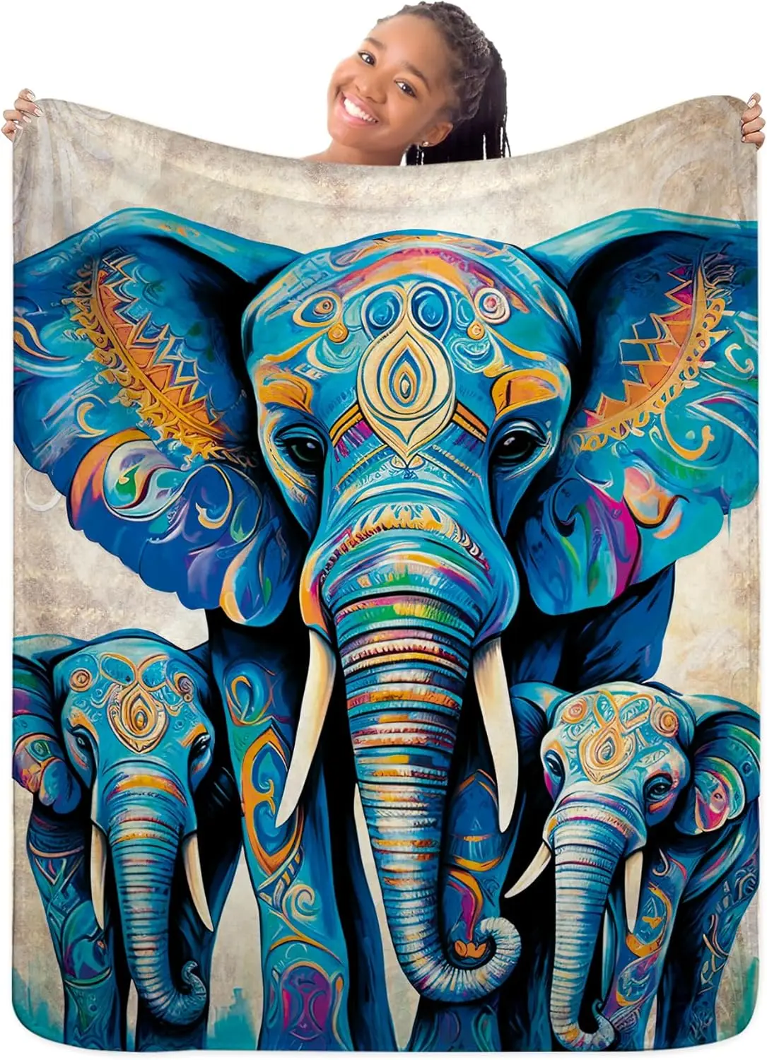 

Индийское фланелевое одеяло со слоном, богемное этническое дикое винтажное мягкое одеяло для дивана-кровати, подарок на день рождения 150x200 см