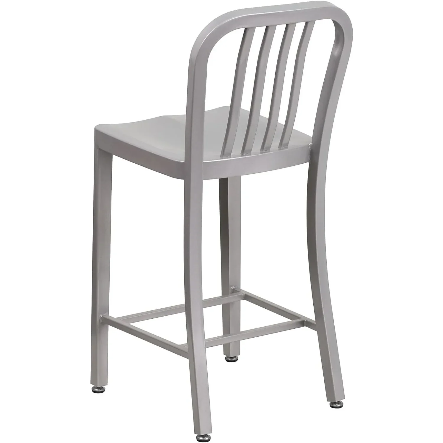 Modern Silver Bar Stool 24 Inch - Vertical Slatted Back Stool with Footrest, Kitchen Counter Stool for Home, Cafe & Bar Decor