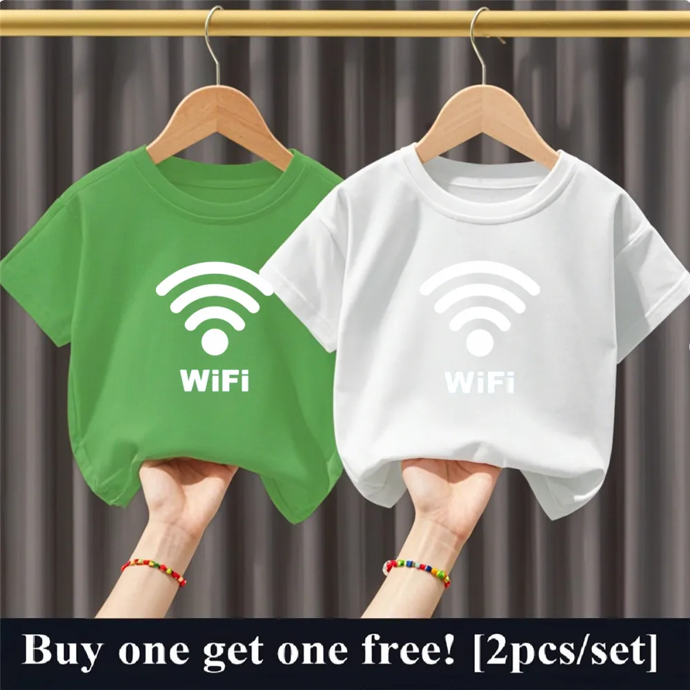 2 قطعة/المجموعة واي فاي طباعة تي شيرت للبنين أطفال القطن قصير الأكمام الزي الأخ صديق حفلة الصيف مضحك القمم
