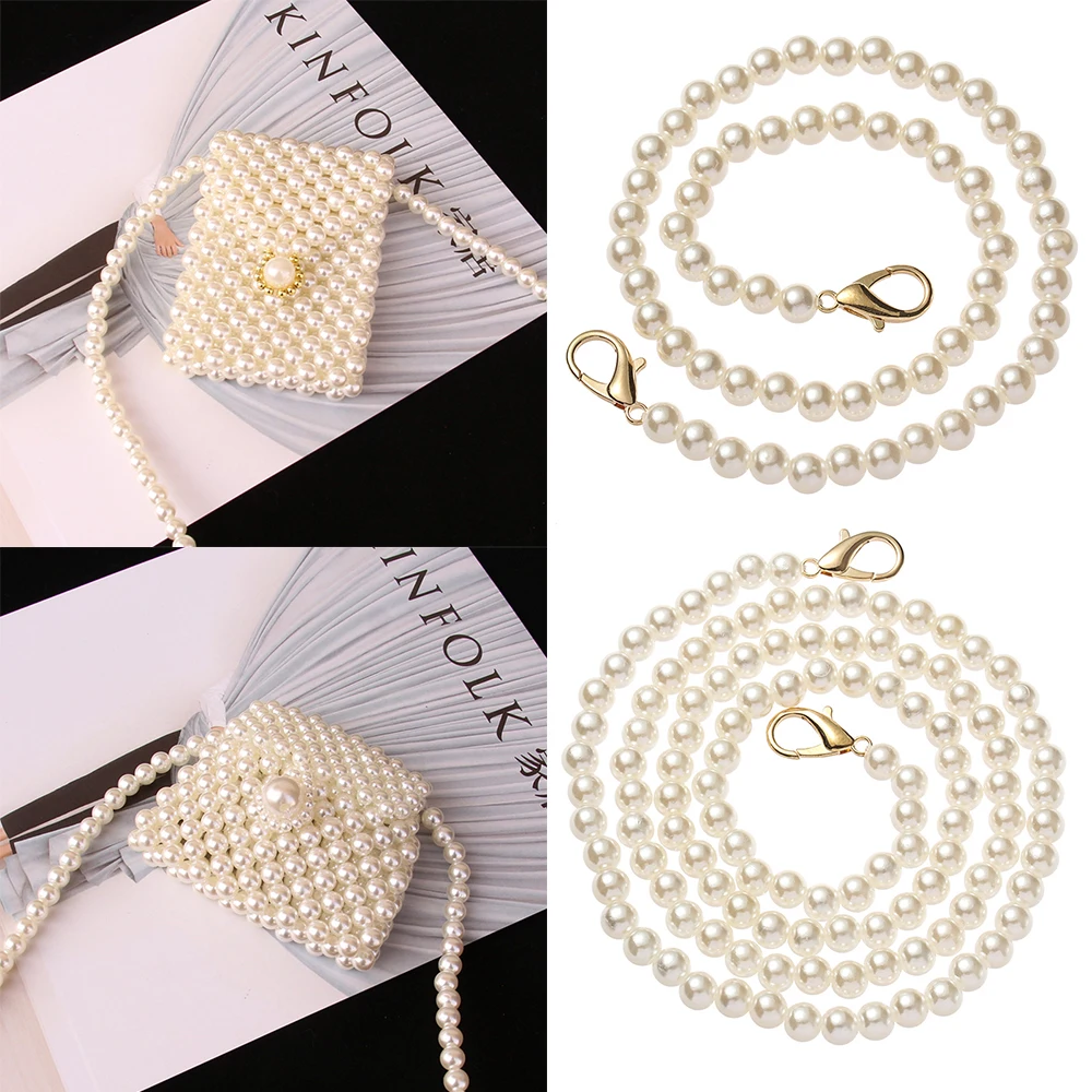 8mm Pearl Strap for Bags Handbag Handles DIY Purse Replacement Long Beaded Chain for Shoulder Bag Straps Pearl Belt