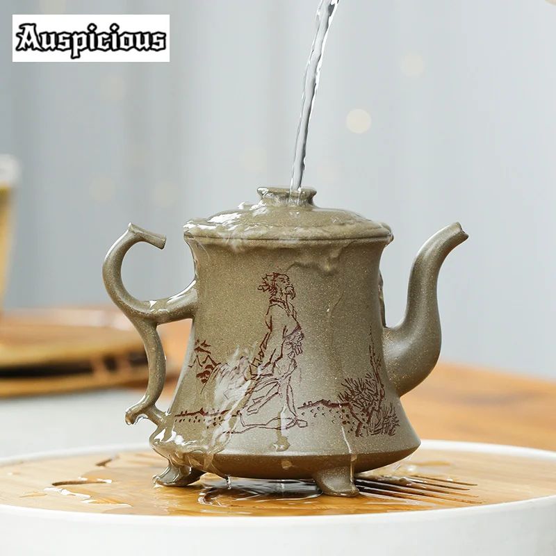 250ml Authentic Yixing Raw Ore Crab Shell Green Mud Three-legged Purple Clay Teapot Handmade Household Kung Fu Teaset Customized