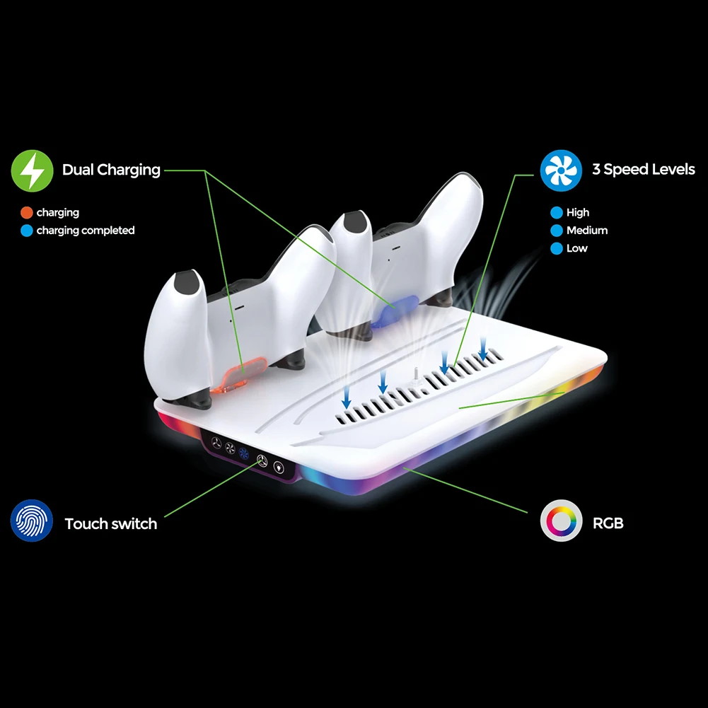 FOR PS5/PS5 SLIM Stand Cooling Charging Station with 3-Level Fan  Controller Charger For Disc & Digital Console Accessories