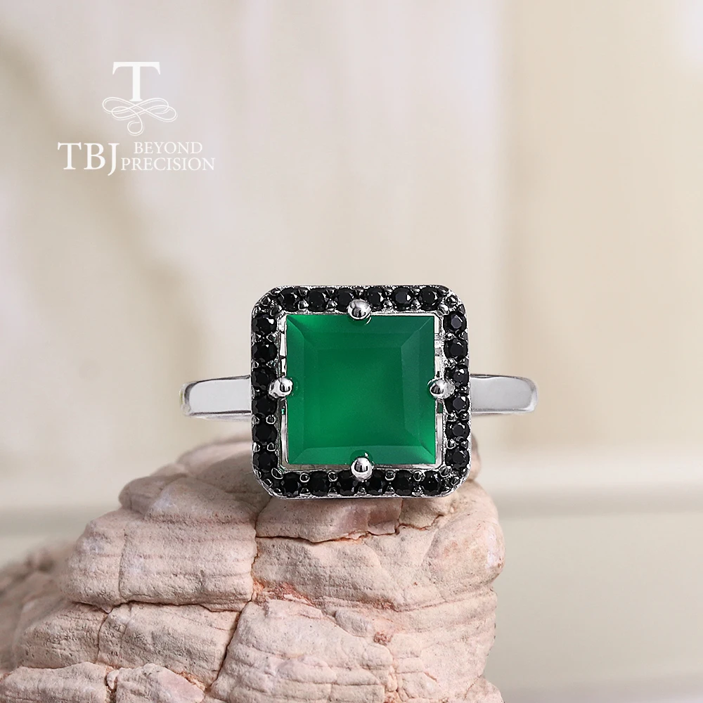 

925 sterling silver Ring Natural agate square 8mm real gemstone Simple Daily design women's fine jewelry for festival party wear