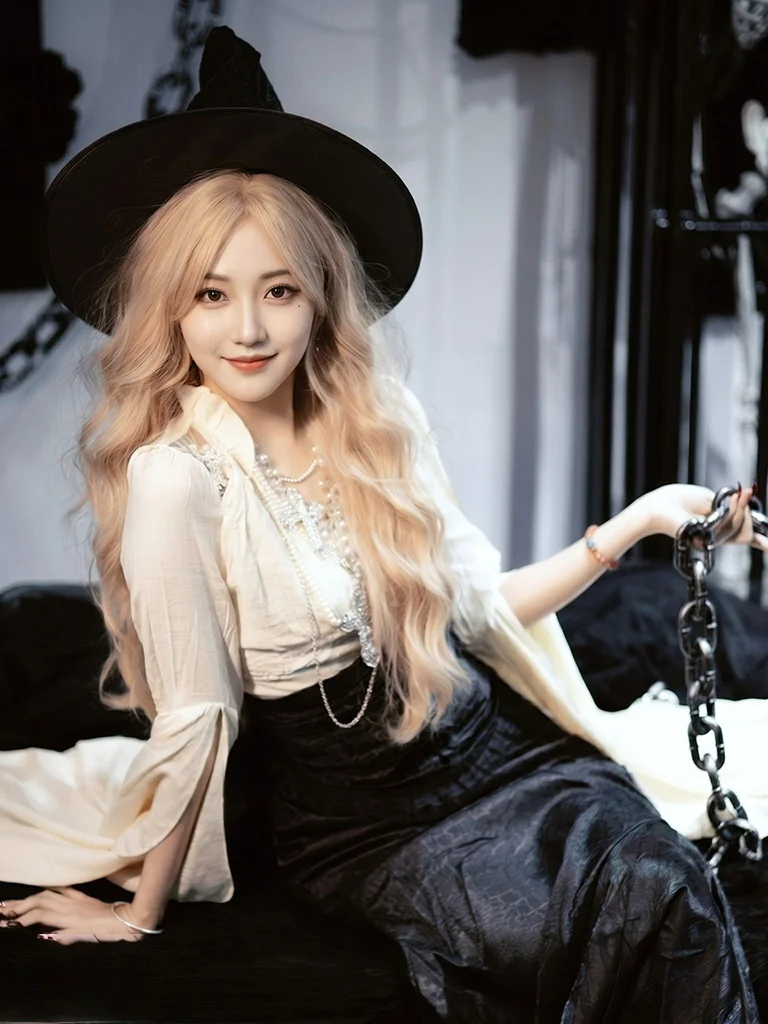 Halloween Witch Set Lace Top Black Multi-layer Half-length Skirt Vintage Dark Lolita Two-piece Set Gothic Style High-waist Pants