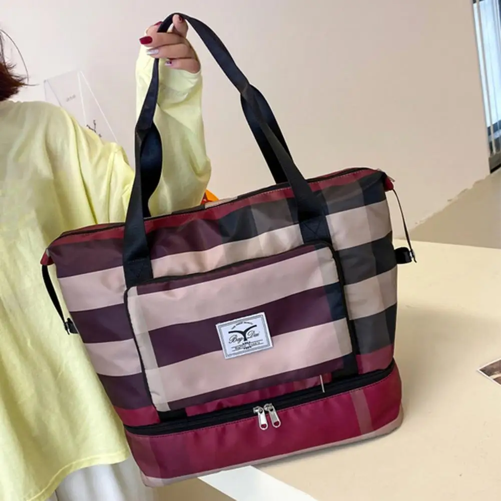 Feminino bolsa de viagem duffel seco molhado separação grande capacidade leve dobrável suave zíper esportes ginásio saco para yoga