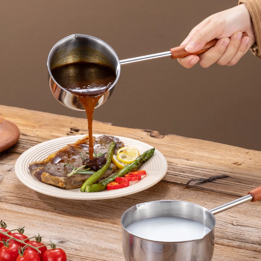 Stainless Steel Oil Pan, Extended Wooden Handle Flat Bottomed Pan, Frying Pan Small Frying Pan Reduces Hot Spots And Guarantees