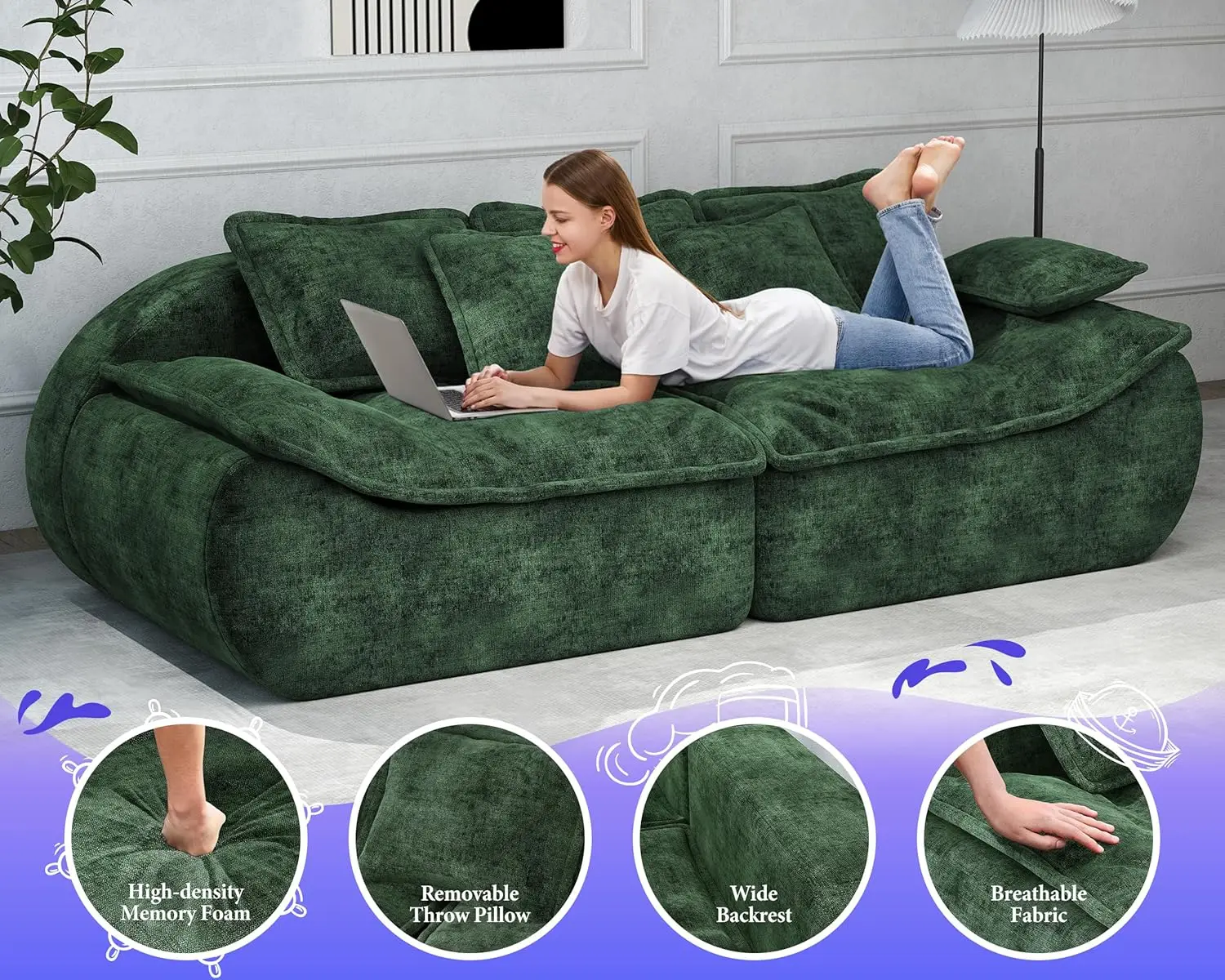 new Sofa Couches 3-Seater Modular Sectional Sofa, 89''Comfy Loveseat with Throw, Deep Seat Small Sofa for Small Space, Customize