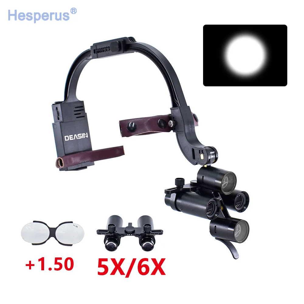 Deasin 5X 6X Den tal LED Head Light Lamp Den tal Loupes Dentisit Surgical Headlight Lab Equipment Spotlight/Bright/Clear