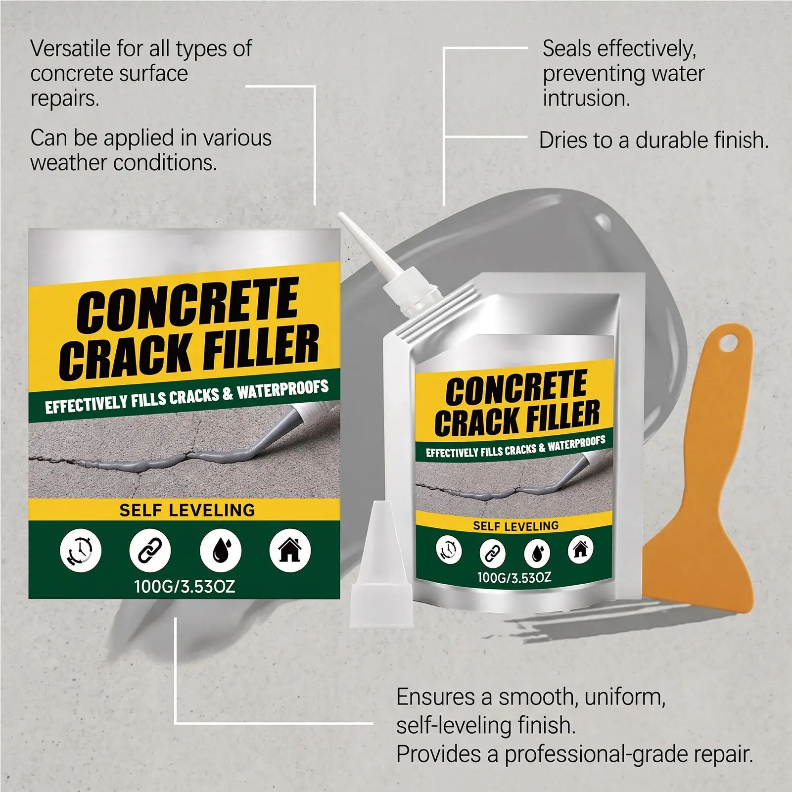 100g Crack Filler Concrete Repair Self Leveling Cement Sealant Wall Driveway Floor Tile Brick Basement Garage Pool Patio