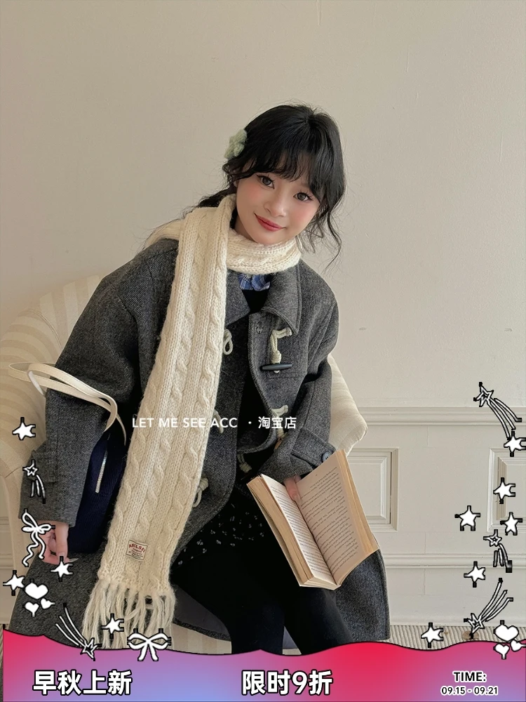 

Японский шерстяной осенне-зимний вязаный шарф для женщин, новый высококачественный универсальный теплый шарф с бахромой для женщин