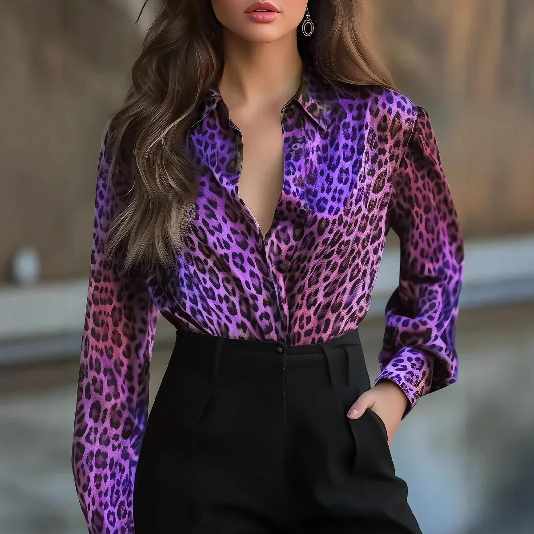 Greenora Office Lady Long Sleeves Blouses Tops for Women Summer Fall Lapel Snakeskin Print Shirts and Blouses Business Casual To