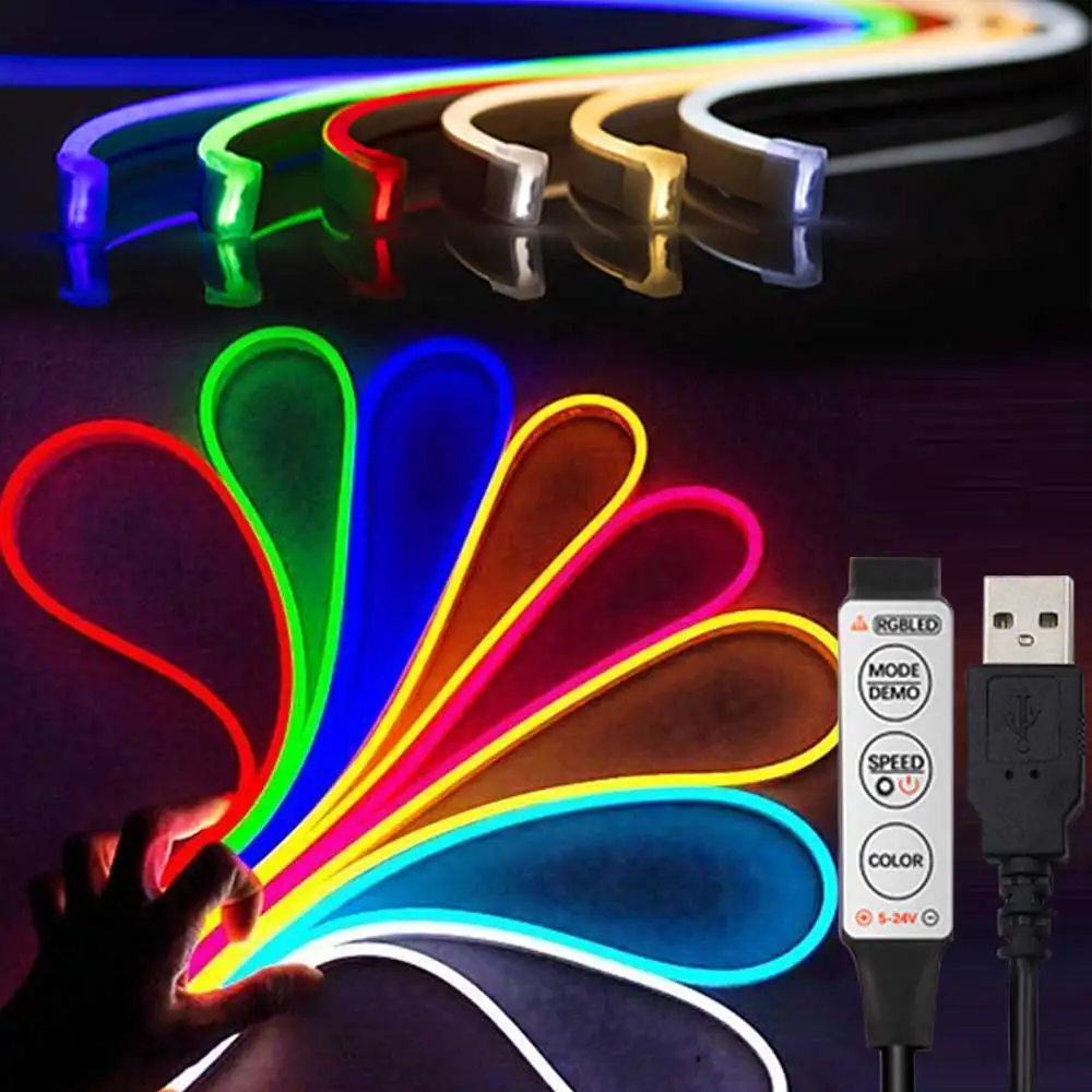 USB LED Light RGB Neon Strip 1M 2M 3M 4M 5M 5V Neon Tape For Home Decor LED Lights Decoration Lighting SMD3535 72LEDs/M