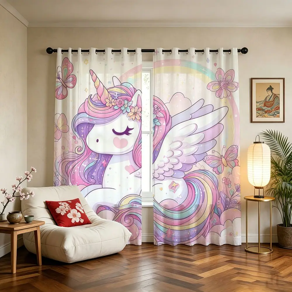 Rainbow Unicorn Printed Curtains 2 Panels Light Blocking Rate 85% Darkening Decoration Curtains Girly Adult Shade