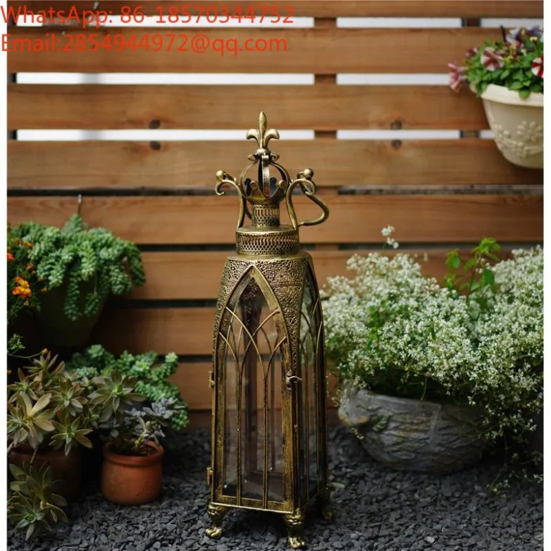 European-style Retro Hollow Iron Glass Wind Lamp and Candlestick, Romantic Decorative Ornaments,