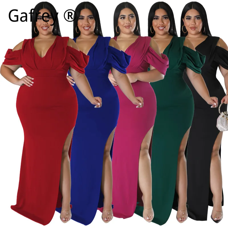 

Plus Size Women High Split Bodycon Midi Dress Elegant Sexy Party Clubwear Slim Fit Fashion Casual Dresses Outfit