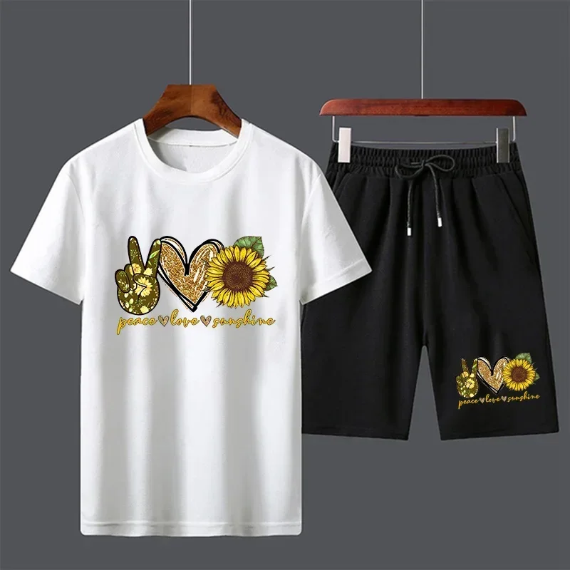 Shorts de cordão masculino agasalho, terno esportivo, conjunto de manga curta, camiseta solta, streetwear casual, quinta calça, verão, trajes 2 peças