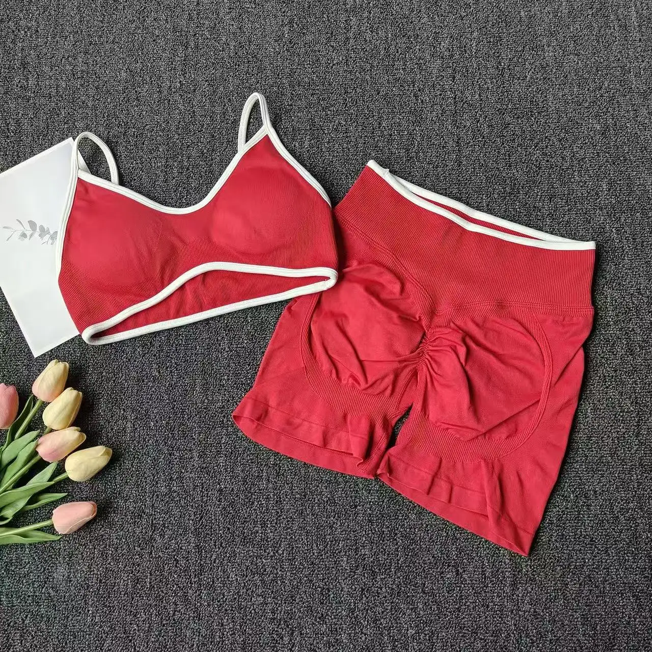 Peach Buttock Yoga Suit Women Gym Seamless Suspender Gathering Bra High Waist Hip Lifting Belly Tightening Shorts Fitness Set