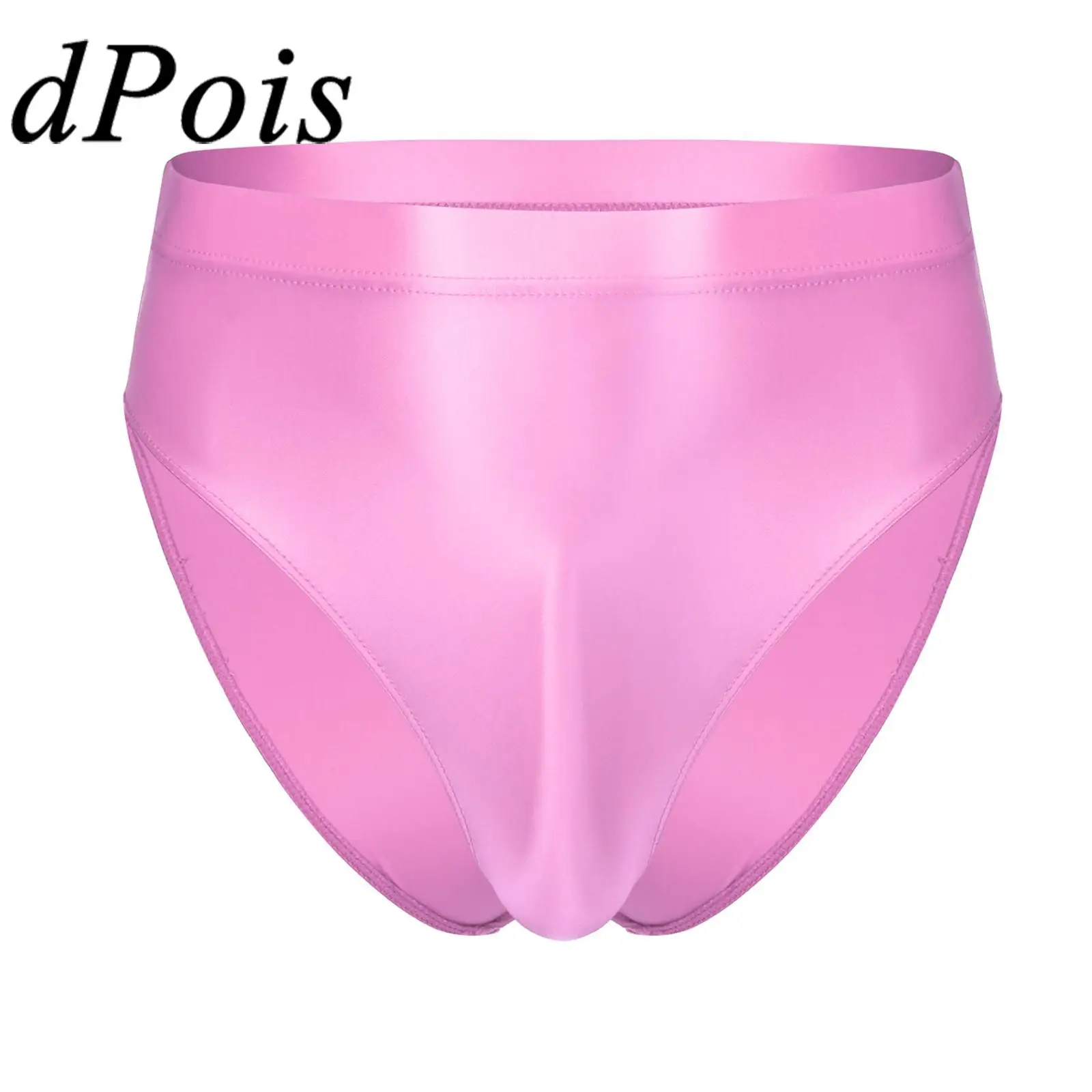 Sissy Mens Glossy High Waist Briefs Solid Color Elastic Waistband Panties Underpants Underwear Hommes Bathing Bottom Swimwear