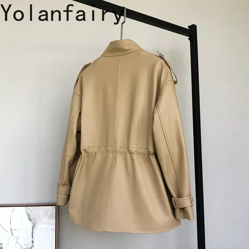 YOLANFAIRY Giacca in pelle da donna Donna Trench medio lungo in pelle di pecora naturale Abbigliamento femminile Autunno Jahжа Gesù Куртка Ж Dönusen