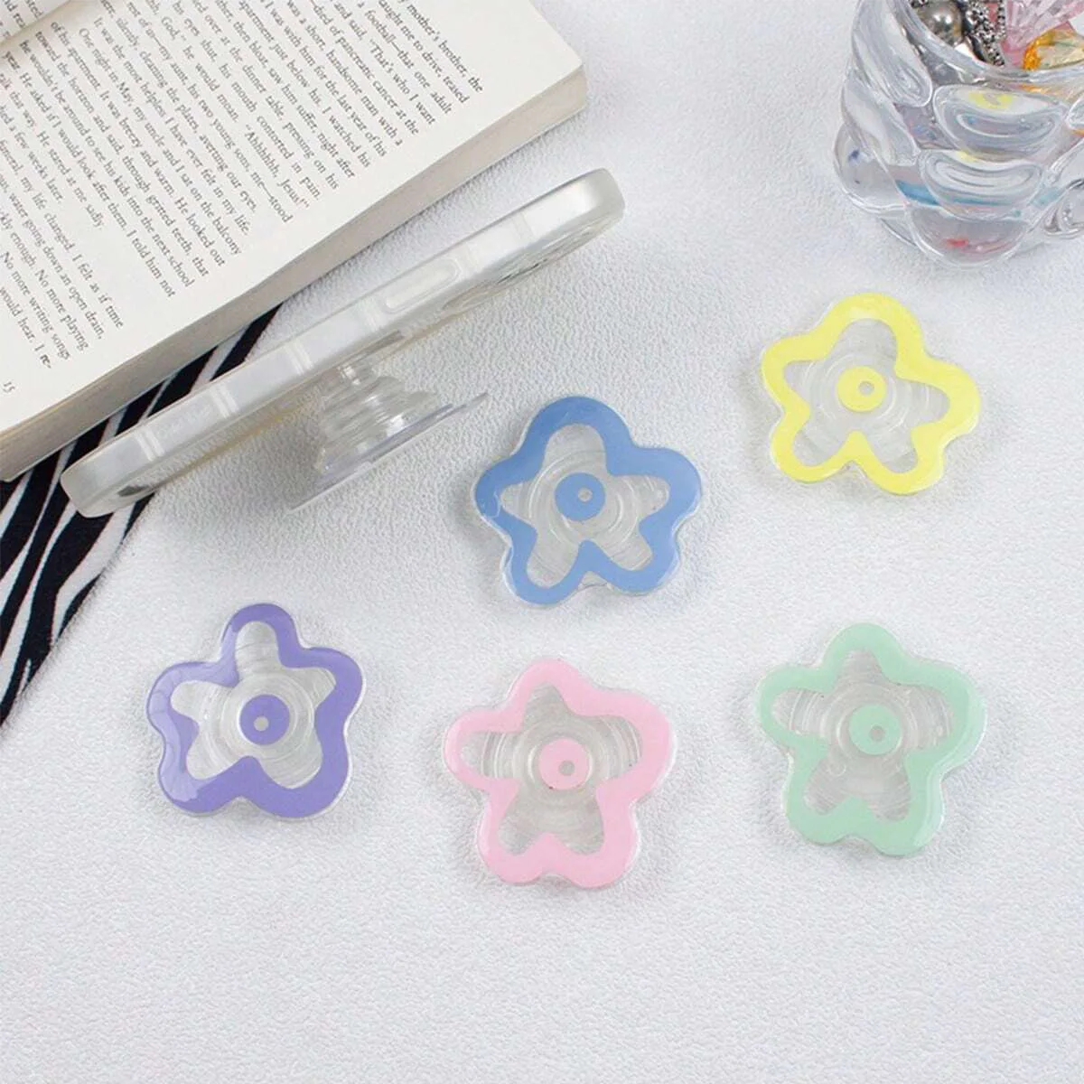 Minimalist Ins-Style Floral Solid Color Transparent Airbag Stand, Adhesive Retractable Foldable Lazy Portable Phone Holder