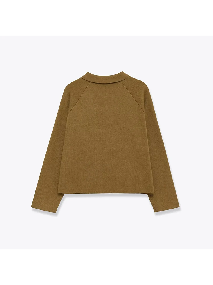 Nieuw damesmodieus, veelzijdig, elegant, eenvoudig effen gebreid vest met revers en lange mouwen in Europese stijl.