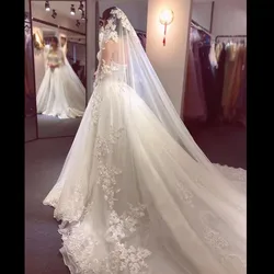 Voile de Mariage Blanc Ivoire avec Peigne, en Dentelle, pour Patients, Applique, pour Cathédrale, Photo Réelle, 3m, 4m, 5m de Long