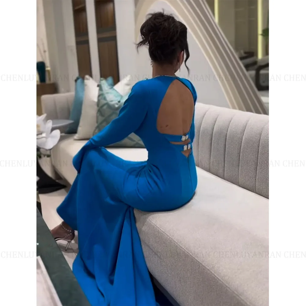 MOLISA Blue Backless Formal Occasion Dresses 2024 Mermaid Square Collar Sexy Long Party Celebrity Evening Gowns فساتين الحفلات